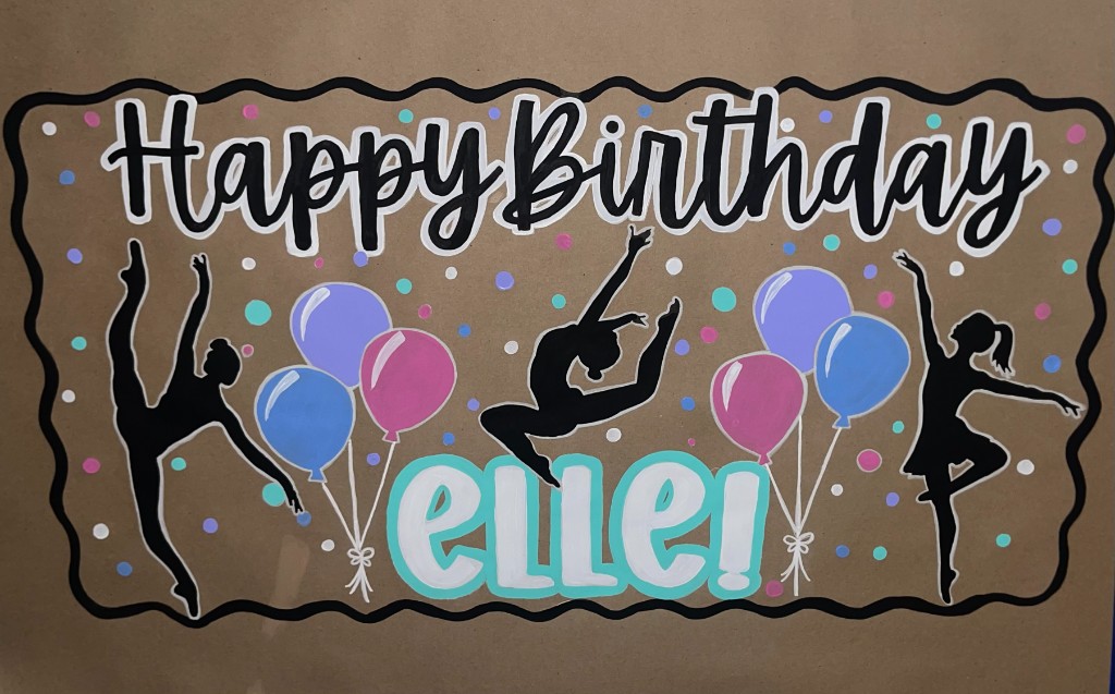 Classic example — Happy Birthday Elle gymnastics banner